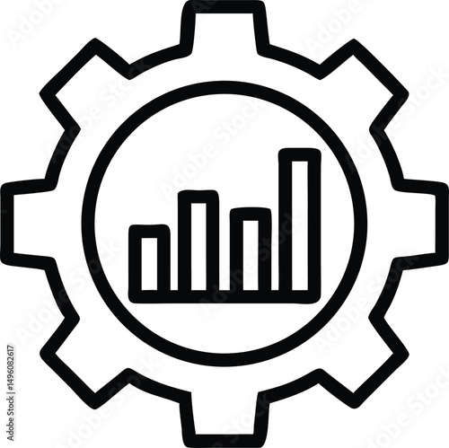 Black Line Icon Of Gear With Bar Chart On Board  B