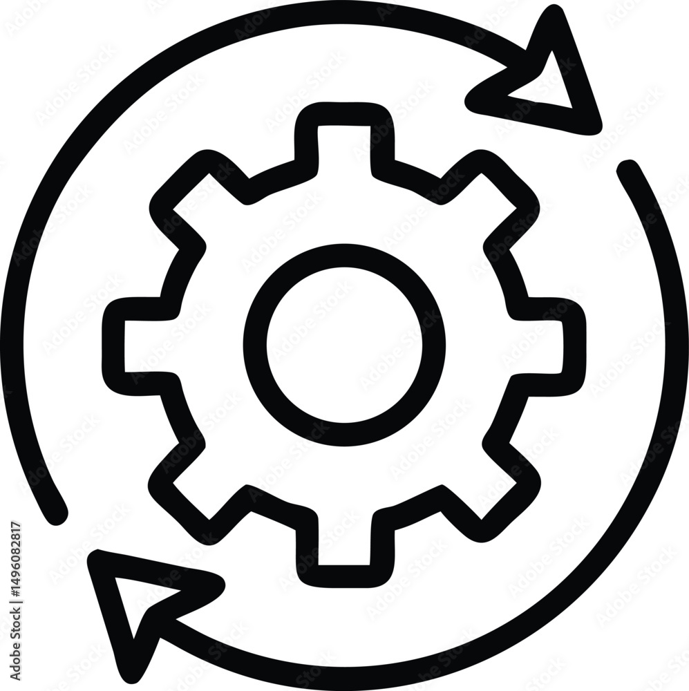 Black Line Icon Of Gear With Cycle Arrows Process Black Line Icon Of Gear With Cycle Arrows Process