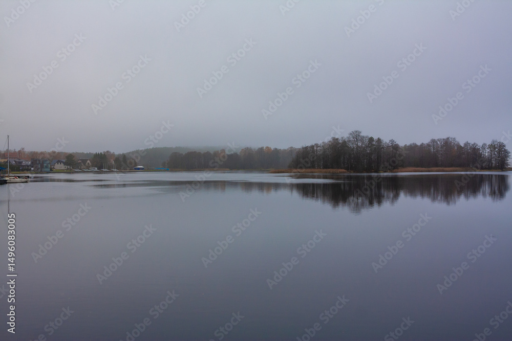 Fototapeta premium Autumn on lake Galve in Trakai, Lithuania