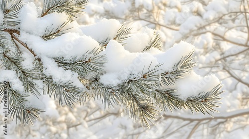 Close-up of snow-covered pine branch.