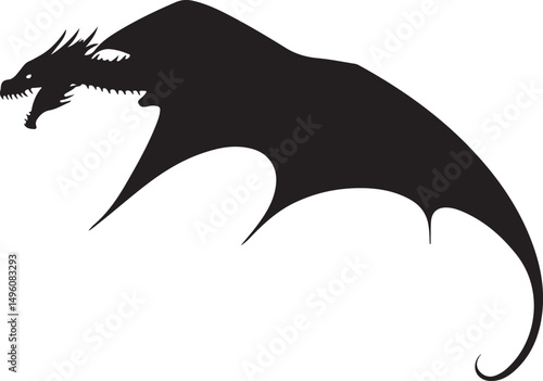 Dragon in Flight Silhouette Vector Illustration on Transparent Background