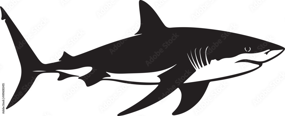 Fototapeta premium Shark Silhouette Vector Illustration on Transparent Background