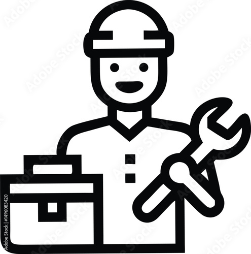 Black Line Icon Of Handyman Holding Wrench And Too (1)