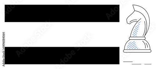 Chess knight piece next to two bold horizontal bars, representing decision-making, strategy, and focus. Ideal for business, creativity, intelligence, leadership, competition education teamwork