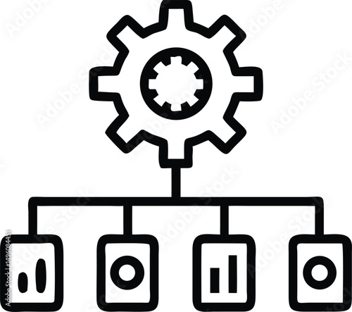 Black Line Icon Of Hierarchical Structure With Gea
