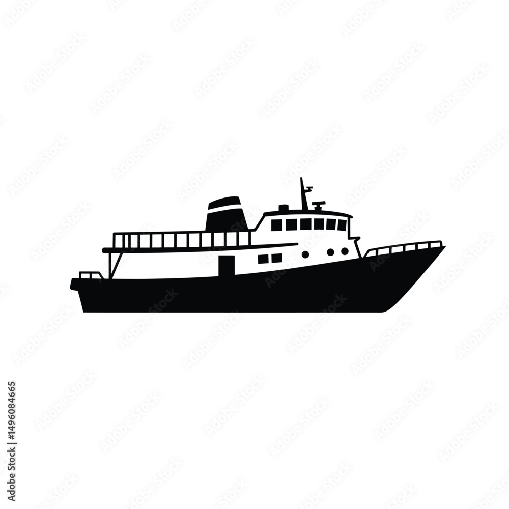 Fototapeta premium Black silhouette of a passenger ferry boat