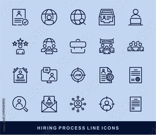 Hiring Process Line Icons. Recruitment, Job Application, Interview, Candidate Selection Vector Set