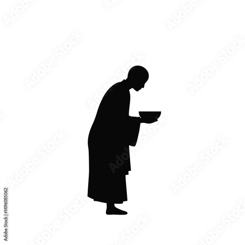 Monk bowing with offering bowl silhouette
