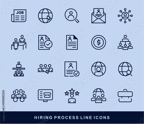 Hiring Process Line Icons. Recruitment, Job Application, Interview, Candidate Selection Vector Set