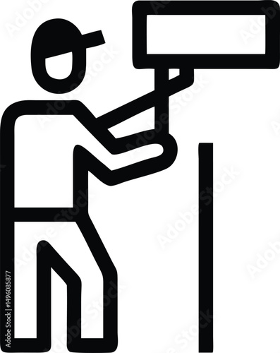 Black Line Icon Of Man Painting Wall With Roller   (2)