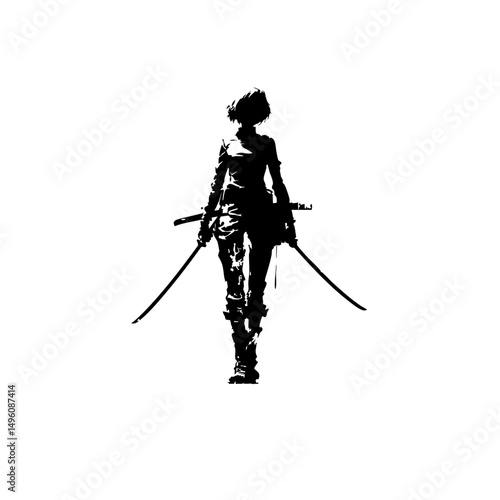 Dark Fantasy Katana Warrior - Female Silhouette Vector Art 