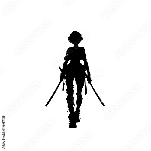 Dark Fantasy Katana Warrior - Female Silhouette Vector Art 