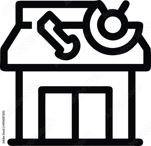 Black Line Icon Of Repair Shop With Wrench And Gea (2)