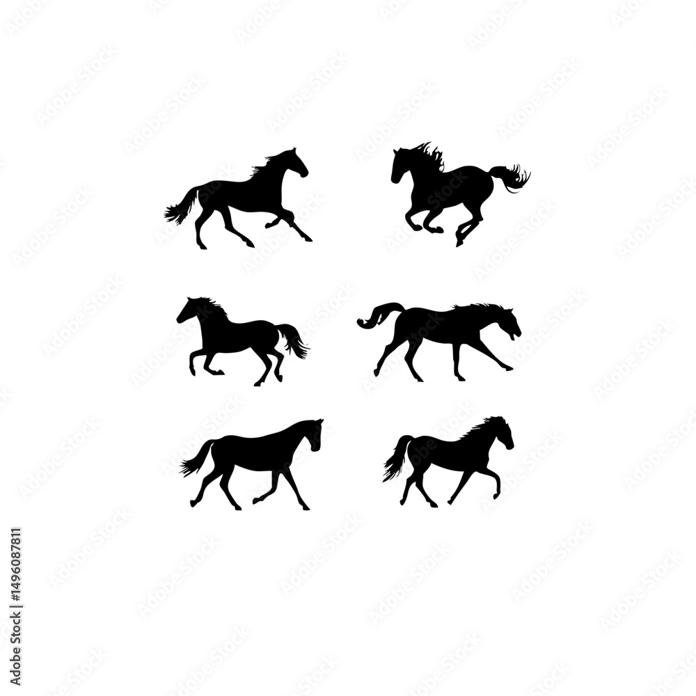 Fototapeta premium Dynamic Horse Silhouette Vector Pack - 5 Action Poses for Cricut Projects