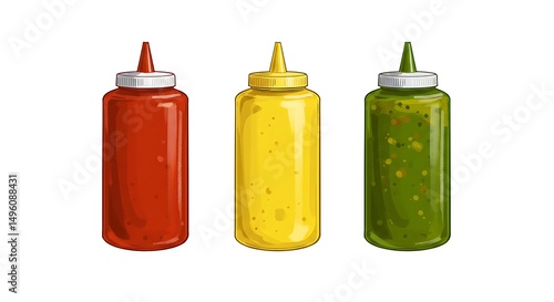 jar of mustard, ketchup and mayonnaise
