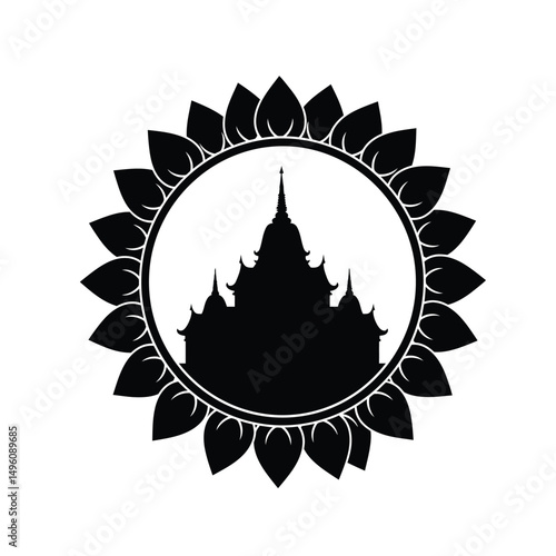 Thai temple silhouette in lotus mandala design