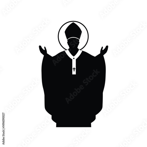 Pope silhouette blessing hands raised holy father
