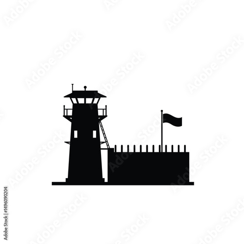 Prison watchtower silhouette security fortress