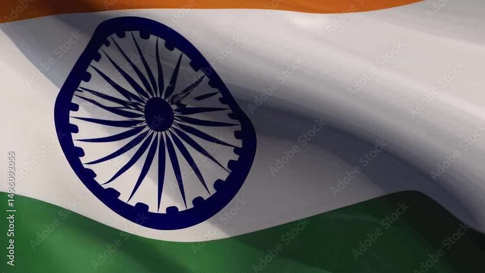 Indian flag weaving slowly, close fabric background
