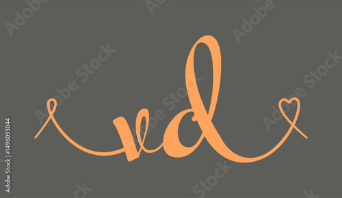 VD initial wedding monogram calligraphy vector illustration. Hand drawn lettering v and d love logo design for valentines day poster, greeting card