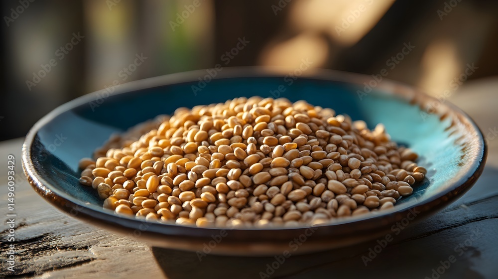 Obraz premium Soft focus shot of cooked grains on a ceramic plate