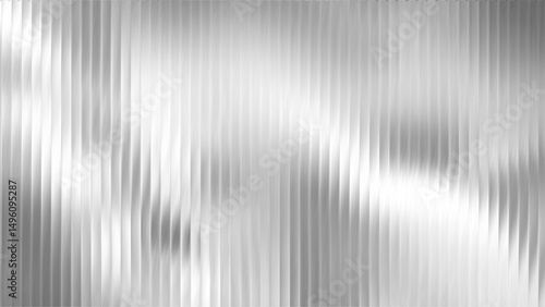 Ribbed metal texture with glass effect and striped pattern lines. Silver 3D gradient on corrugated abstract transparent window wall. Premium chrome panel sheet in retro luxury office style.