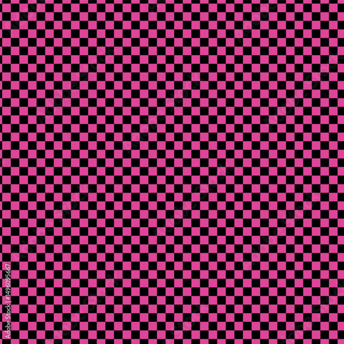 Seamless checkered pattern with pink and black color blocks arranged in a uniform grid. Ideal for textile designs, backgrounds, wallpapers, or digital graphics