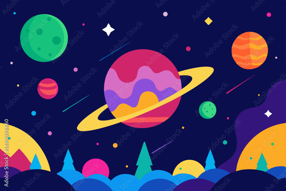 Naklejka premium Enchanting Magical Nature Universe Dreamscape Wallpaper Vector Illustration Background