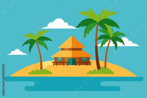 Luxurious Exotic Summer Island Beach Resort Vector Illustration Background