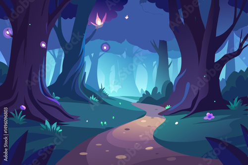 Magical Woodland Forest with Soft Glowing Light 4K Background Vector Illustration Background