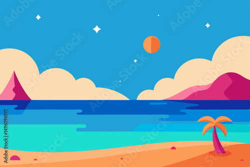 Surreal Dreamlike Beach Landscape AI Generated Background Vector Illustration Background