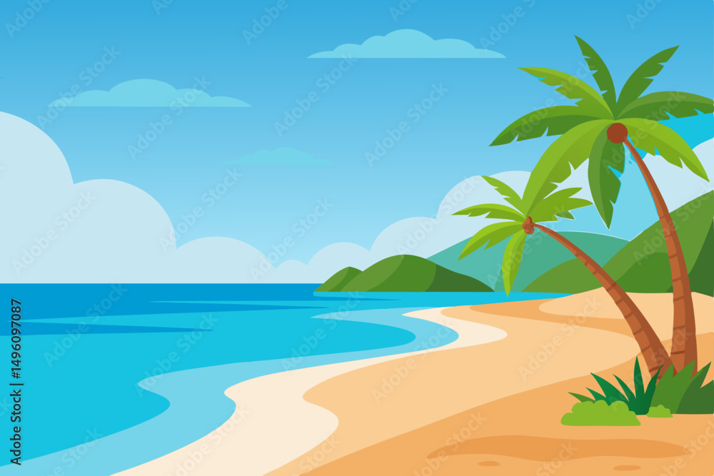 Fototapeta premium Stunning Tropical Ocean View with Pristine Sandy Shoreline Vector Illustration Background