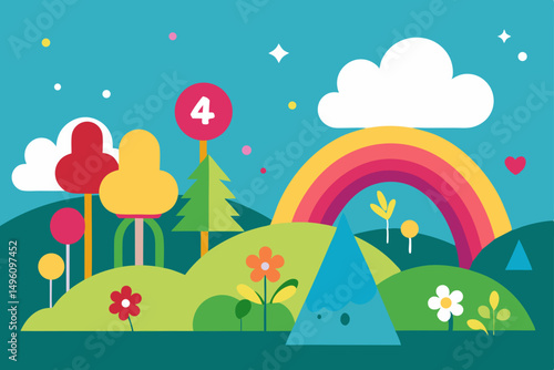 Enchanting Whimsical Meadow Scene in Stunning 4K Vector Illustration Background