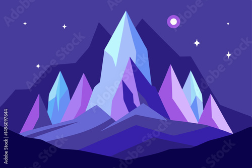 Enchanting Magical Mountains with Sparkling Crystal Peaks Ultra HD Vector Illustration Background