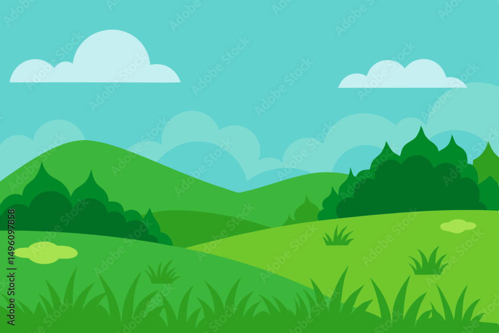 Fototapeta premium Serene Tranquil Green Meadow Nature Landscape Background Vector Illustration Background
