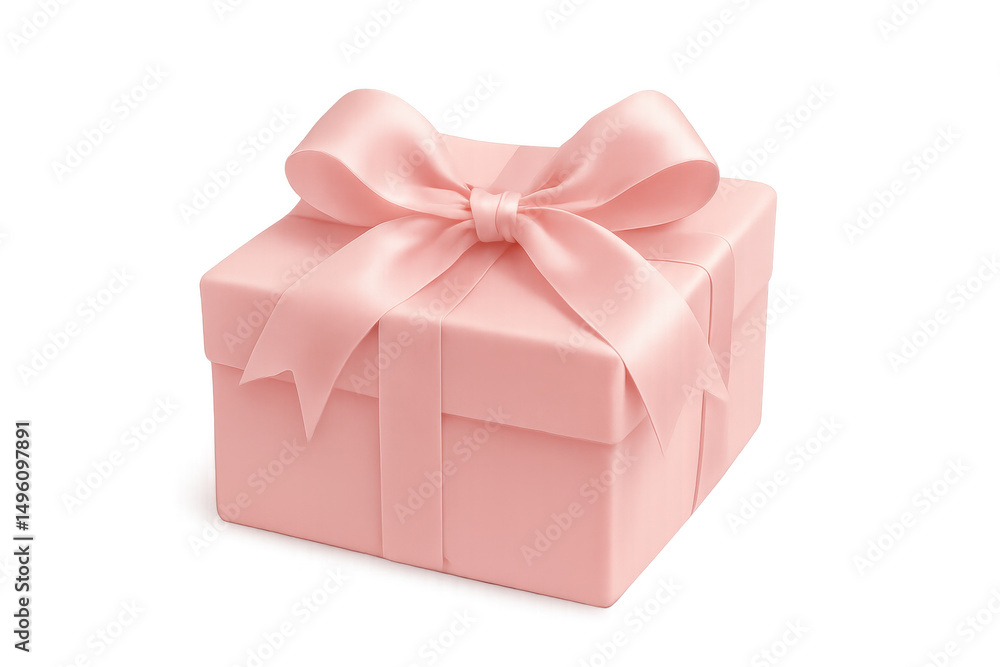 Obraz premium Pink gift box tied with satin ribbon, nestled on transparent backdrop, symbolizing celebration and elegance