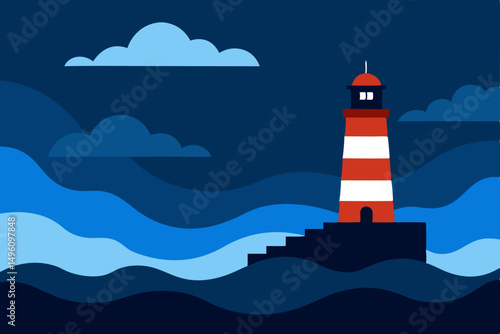 Dramatic Stormy Sea with Iconic Lighthouse 4K Background Vector Illustration Background