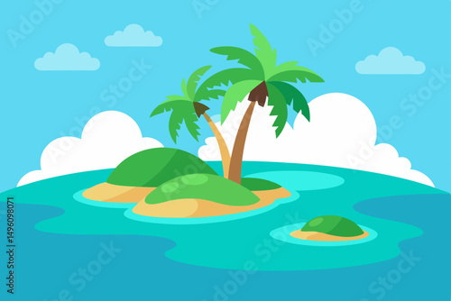 Serene Dreamy Lagoon in Tropical Island Paradise Vector Illustration Background