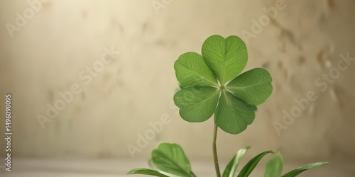 Close-up of a single four-leaf clover against soft-focus background ,  focus,  wildlife,  closeup