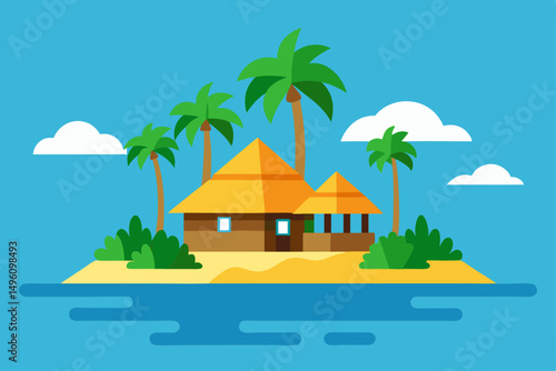 Luxurious Exotic Summer Island Beach Resort Vector Illustration Background