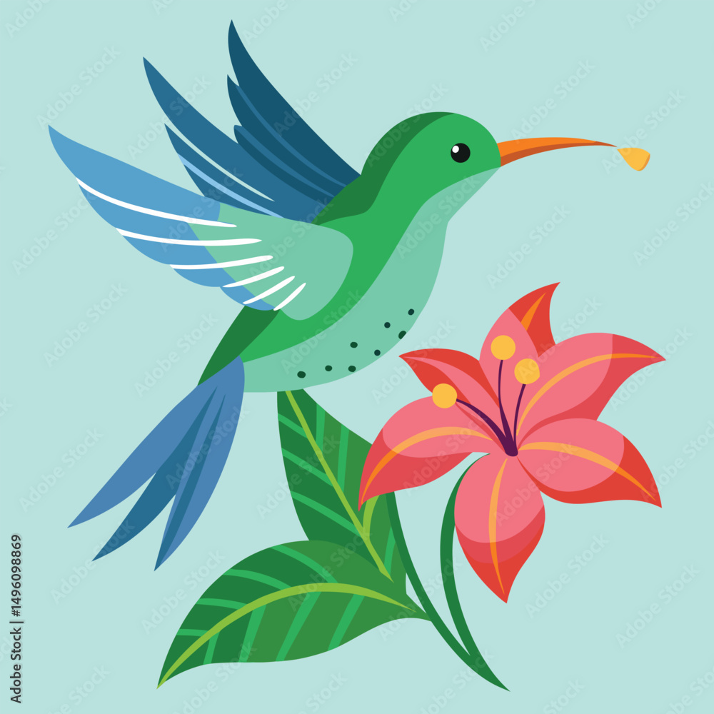 Obraz premium Flat Illustration Of A Small Flying Hummingbird Wi (3)
