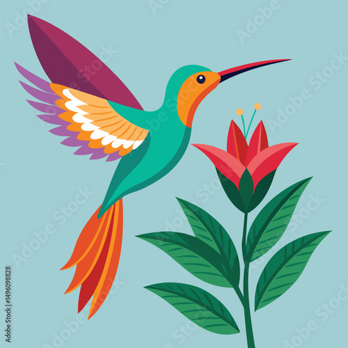 Flat Illustration Of A Small Flying Hummingbird Wi (2)