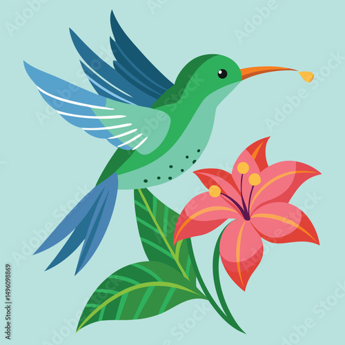 Flat Illustration Of A Small Flying Hummingbird Wi (3)