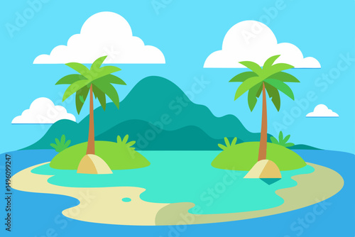 Serene Dreamy Lagoon in Tropical Island Paradise Vector Illustration Background