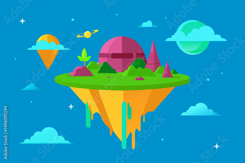 Whimsical Floating Fantasy Nature World in Stunning 4K Vector Illustration Background