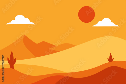 Intense Summer Heatwave in a Hot Desert Landscape Scene Vector Illustration Background