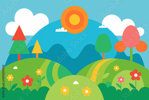 Enchanting Whimsical Meadow Scene in Stunning 4K Vector Illustration Background