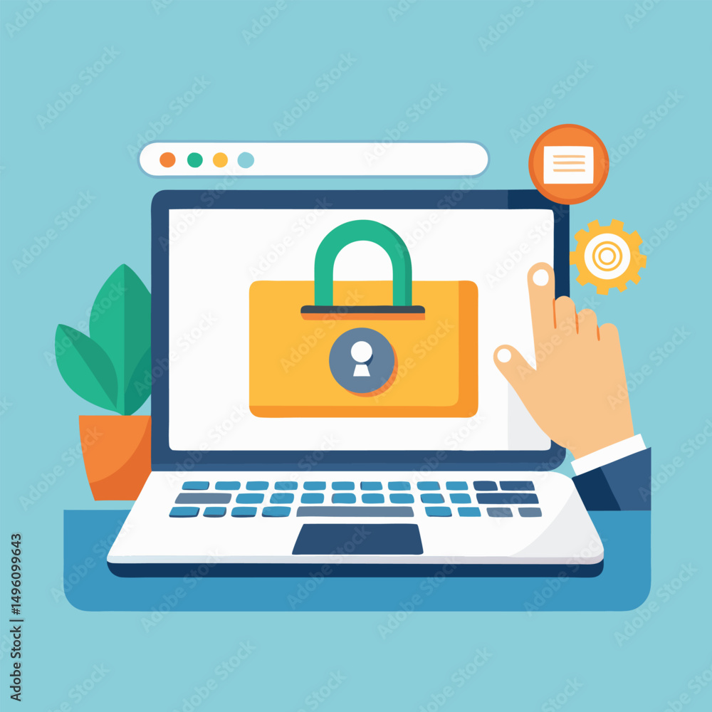 Flat Style Illustration Of Hands On A Laptop Showi Flat Style Illustration Of Hands On A Laptop Showi