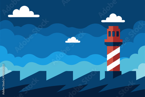 Dramatic Stormy Sea with Iconic Lighthouse 4K Background Vector Illustration Background