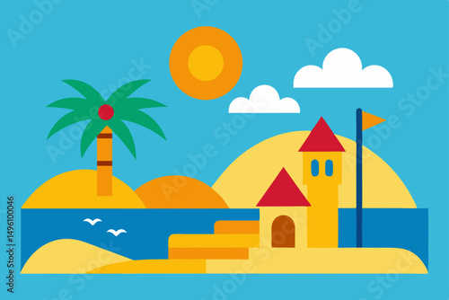 Enjoyable Summer Vacation by the Beautiful Seaside Illustration Vector Illustration Background